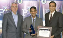 Graduate student Sethumadhavan Ravichandran, center, and Asst. Prof. Ramaswamy Nagarajan, right, pose with U.S. Environmental Protection Agency Deputy Administrator Bob Perciasepe during the EPA P3 award ceremony in Washington, D.C.