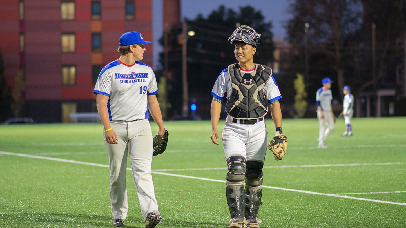 Club Baseball photo of catcher and pitcher