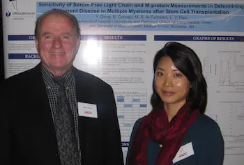 The Eugene J. Rogers Annual Travel Award was given to Yuna Gong, right, a laboratory scientist at UMass Medical School, UMass Memorial Laboratories.