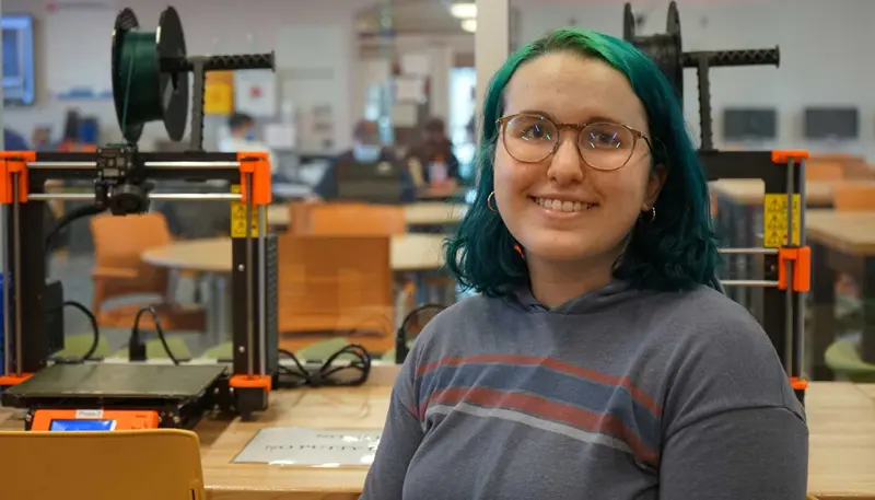 Julia Measmer in a biomedical engineering classroom at UMass Lowell