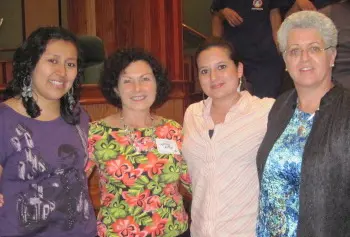 
          Deirdra Murphy, right, taught physical therapy workshops in Guatemala. Murphy is pictured with two graduates of the PT program at the Universidad Mariano Galvez and Cindy Potter, second from left, a volunteer from Pittsburgh.
        