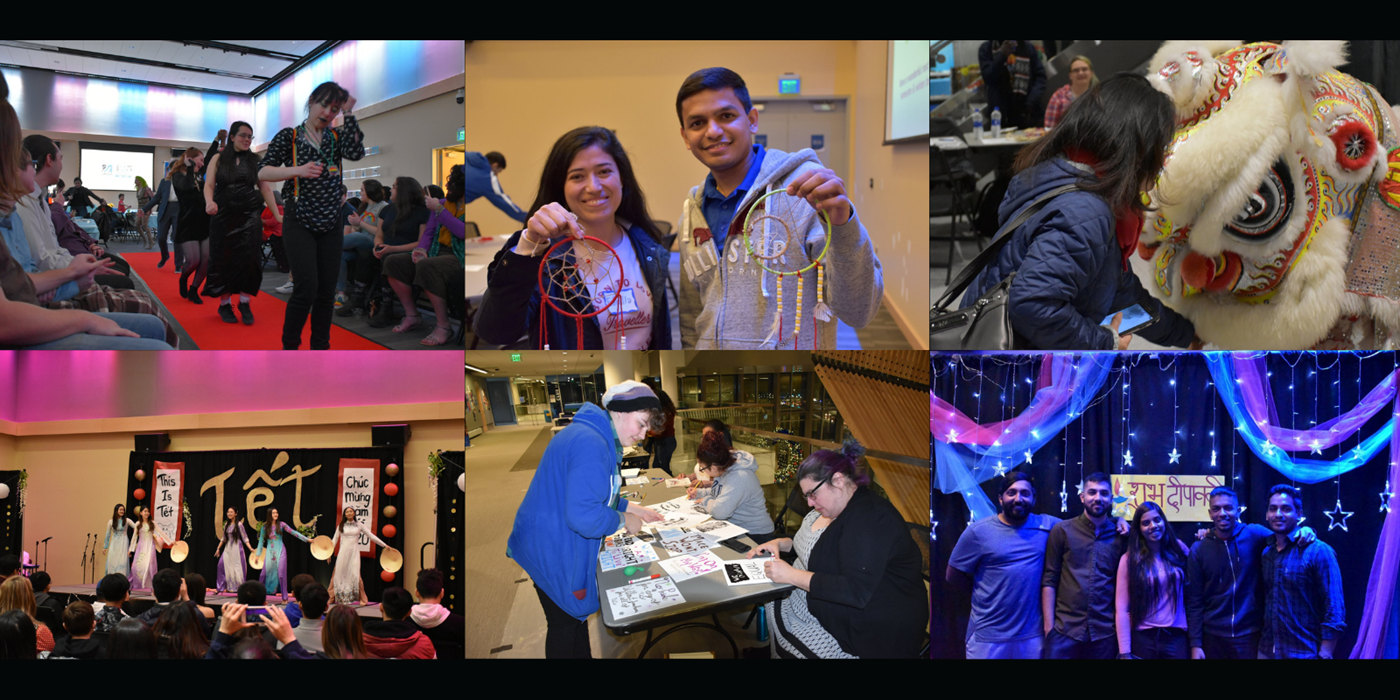 Six small photos of students attending multicultural events