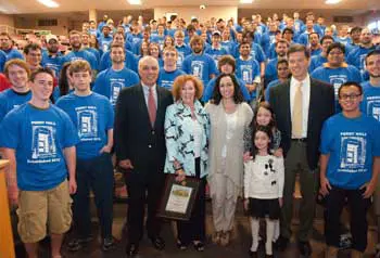 Barry Perry '68, shown here with his family and UMass Lowell engineering students, was one of the generous alumni who helped UMass Lowell break its annual fundraising record for the last fiscal year.
