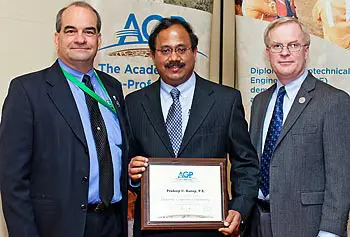 
						Prof. Pradeep Kurup, center, is shown being inducted into the Academy of Geo-Professionals as a Diplomate in Geotechnical Engineering during Geo-Congress 2012 in Oakland, Calif., in March.
					