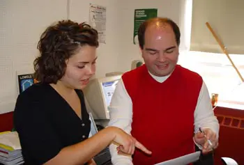 Assoc. Prof. Andrew Hostetler directs research and outreach projects, assisted by senior Ianna Hondros-McCarthy as part of the Emerging Scholars program.