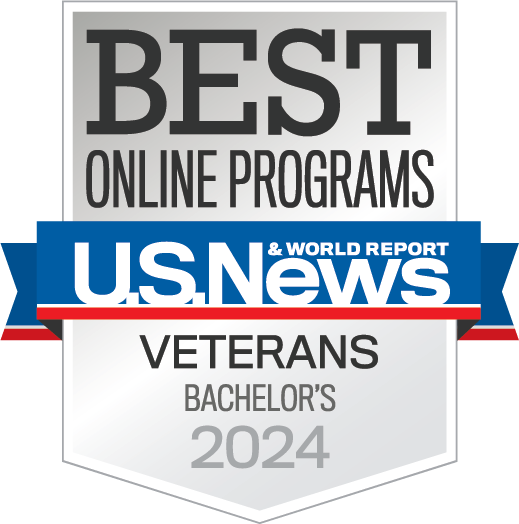 U.S. News & World Report badge for best online bachelor's program for veterans.