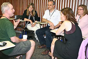 Teachers engage in lively group discussions during this year&rsquo;s CS4HS workshop and conference.