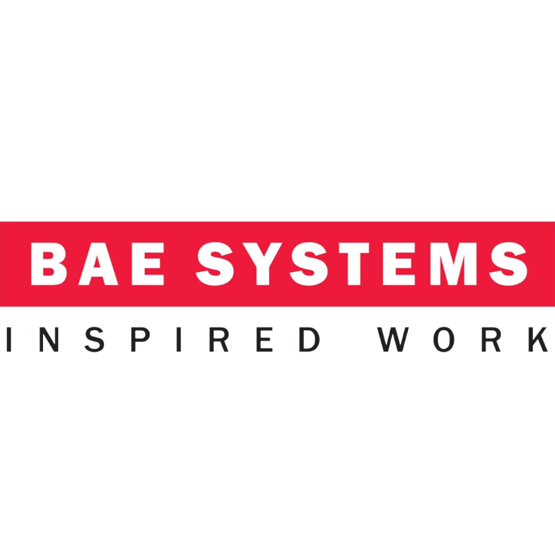 BAE Systems in white font in a red rectangle with inspired work underneath