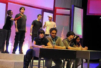 Actors in the Off-Broadway Players' production of "columbinus" played multiple roles to illuminate the Columbine shooting tragedy.