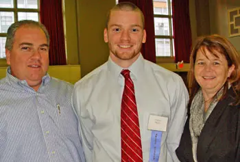 Plastics Engineering major Gregory Pigeon, center, pictured with his parents John and Carol Pigeon of West Bridgewater, was recently honored with an Outstanding Co-op Achievement Award.&nbsp;