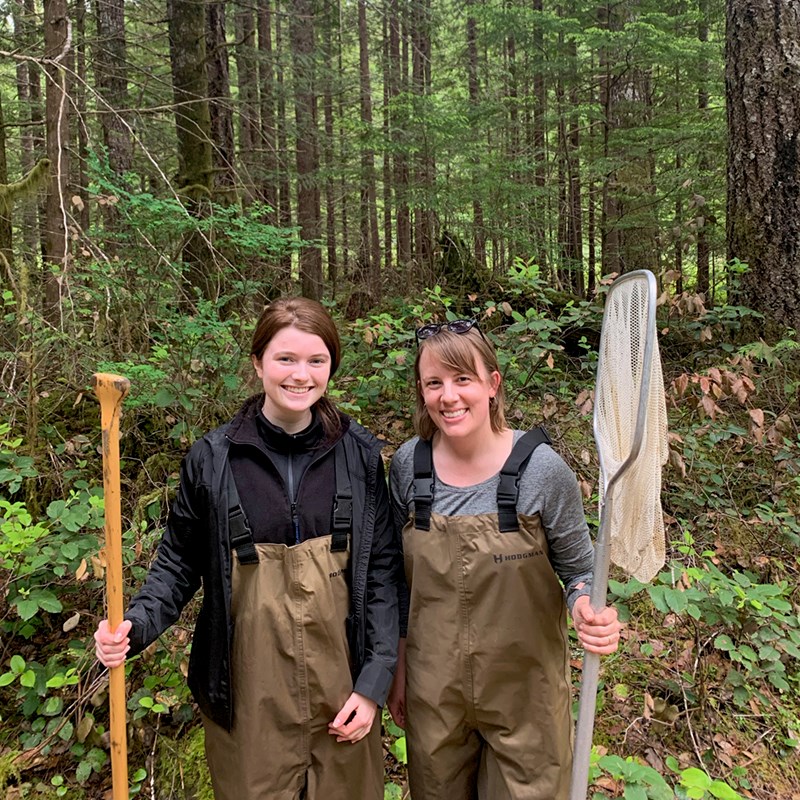 Asst. Prof. Natalie Steinel, right, and biology student Maeve Moynihan do field research on Vancouver Island.