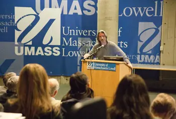 "Your voice makes a difference,&rdquo; John Prendergast told students at the Day Without Violence. He is UMass Lowell&rsquo;s 2012 Greeley Peace Scholar.