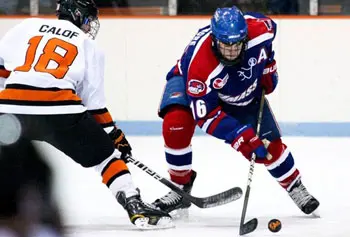 Riley Wetmore, right, leads Massachusetts-Lowell with six goals.