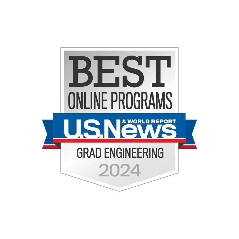 U.S. News & World Report badge for best online graduate engineering program.