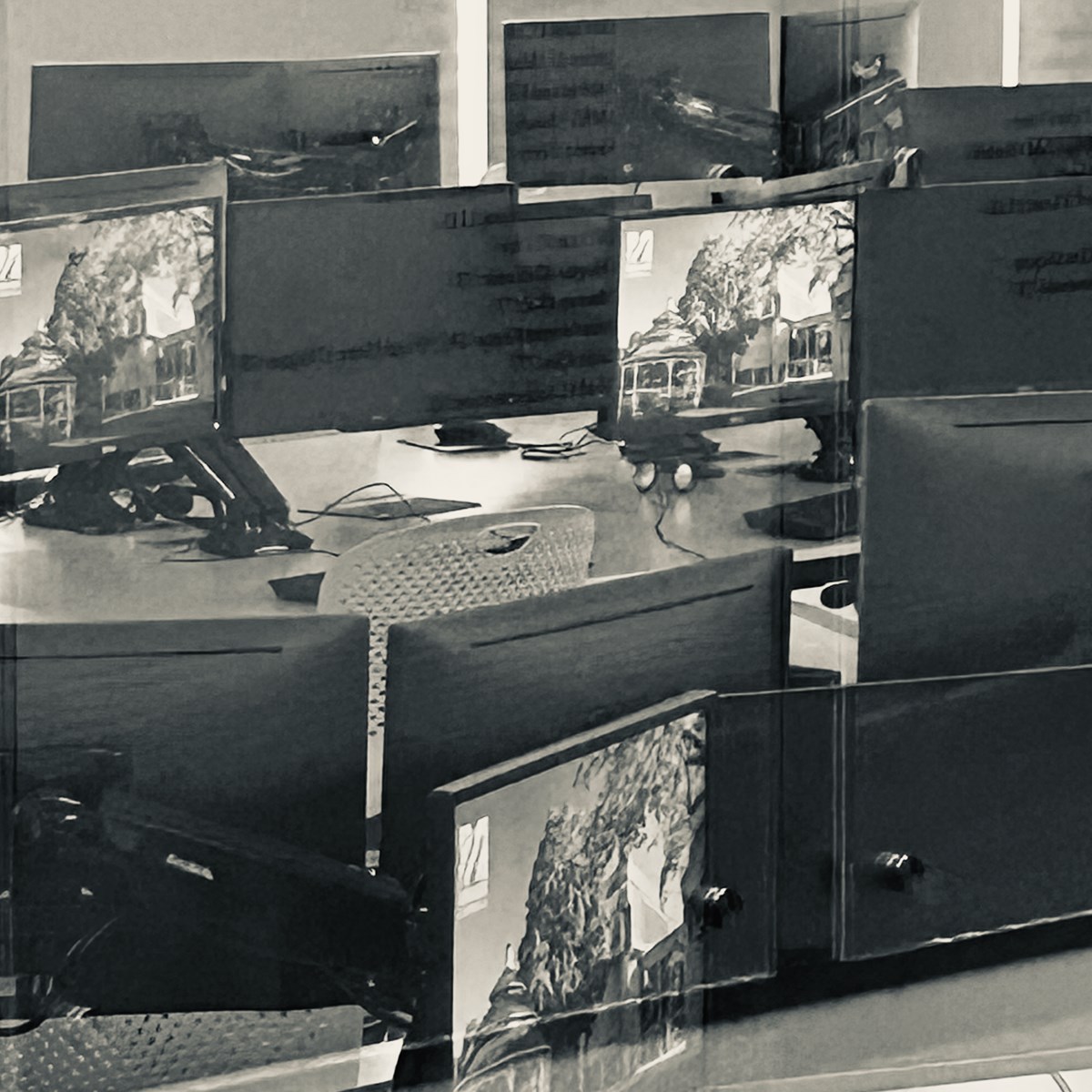 Cluster of computer monitors