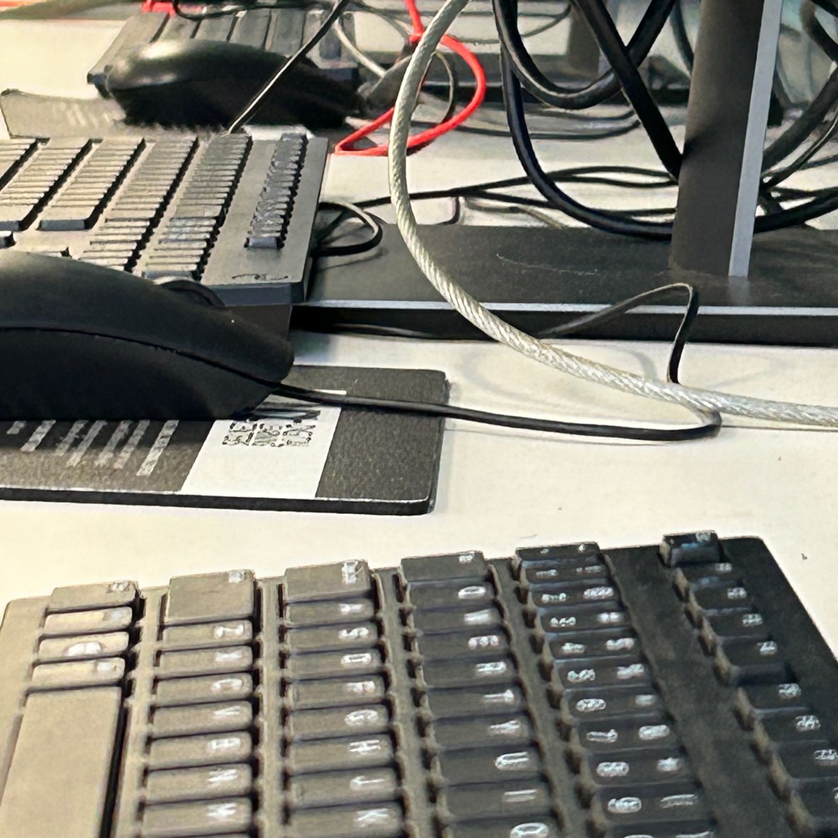 Up-close image of computer keyboards and mouse