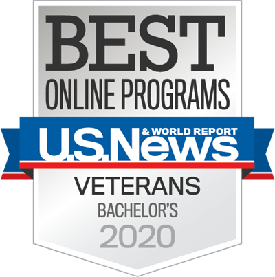 U.S. News & World Report badge for Best Online Bachelor's program for veterans