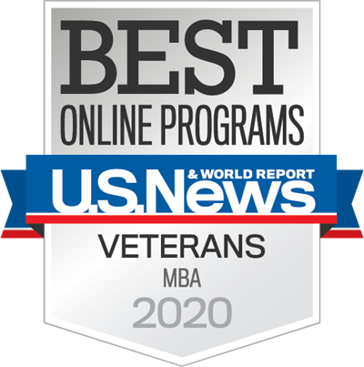 U.S. News & World Report badge for best online MBA program for veterans