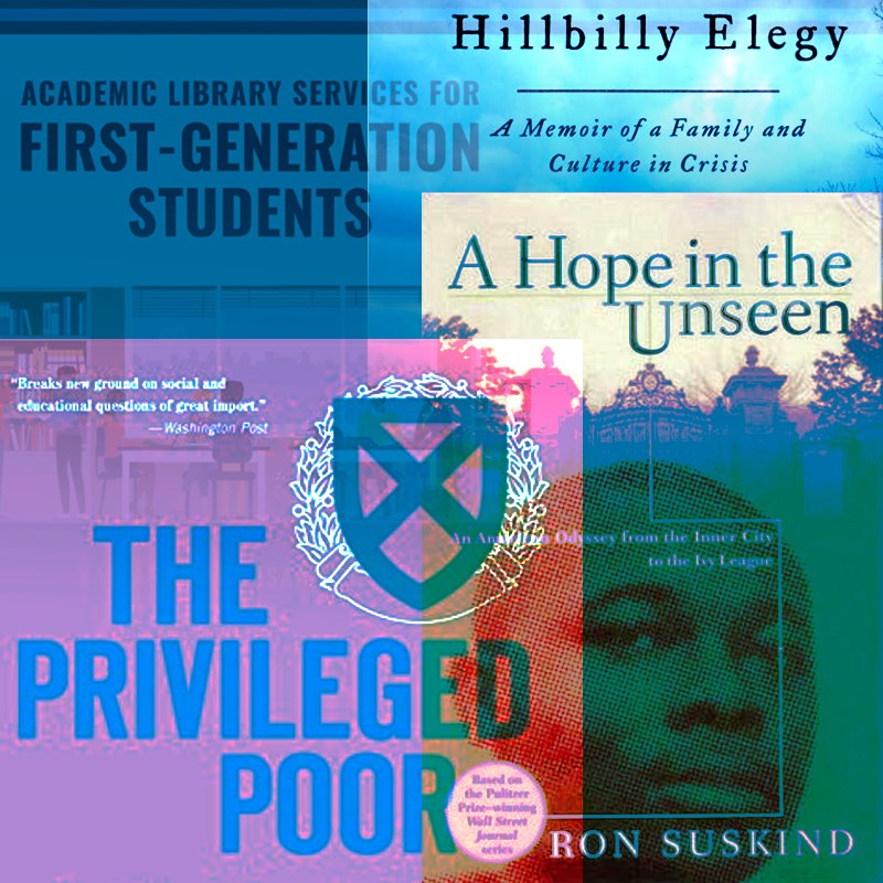 Four overlapping book covers highlighting first-gen libguide