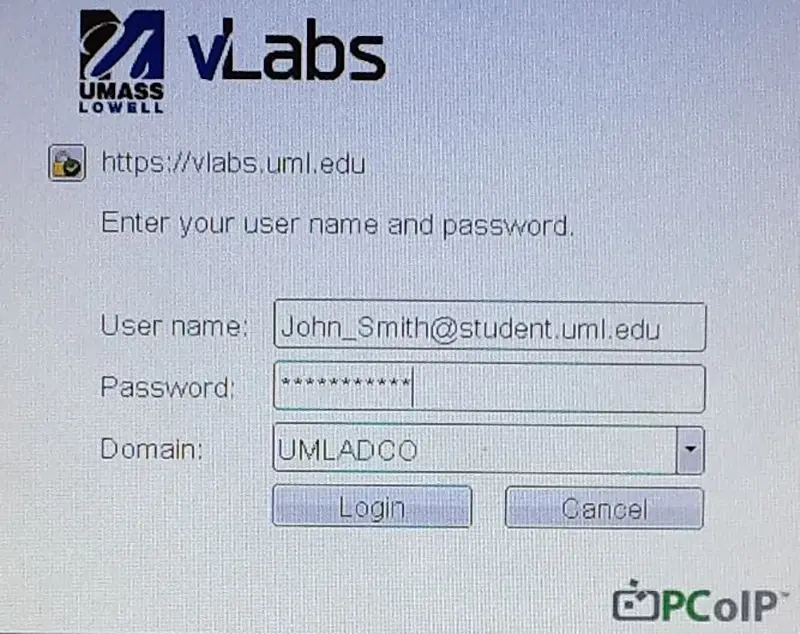 Enter student e-mail address and password for the username and password fields, then ignore the domain field and click login