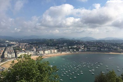 View of the harbor and beach in San Sebastian, Spain