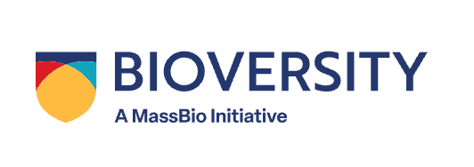 Blue, yellow, red and teal shield to the left of the word Bioversity A MassBio Initiative