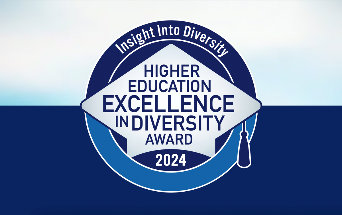 Blue and white text read "Higher Education Excellence in Diversity Award 2024"