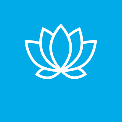 Outline of lotus flower on blue background.