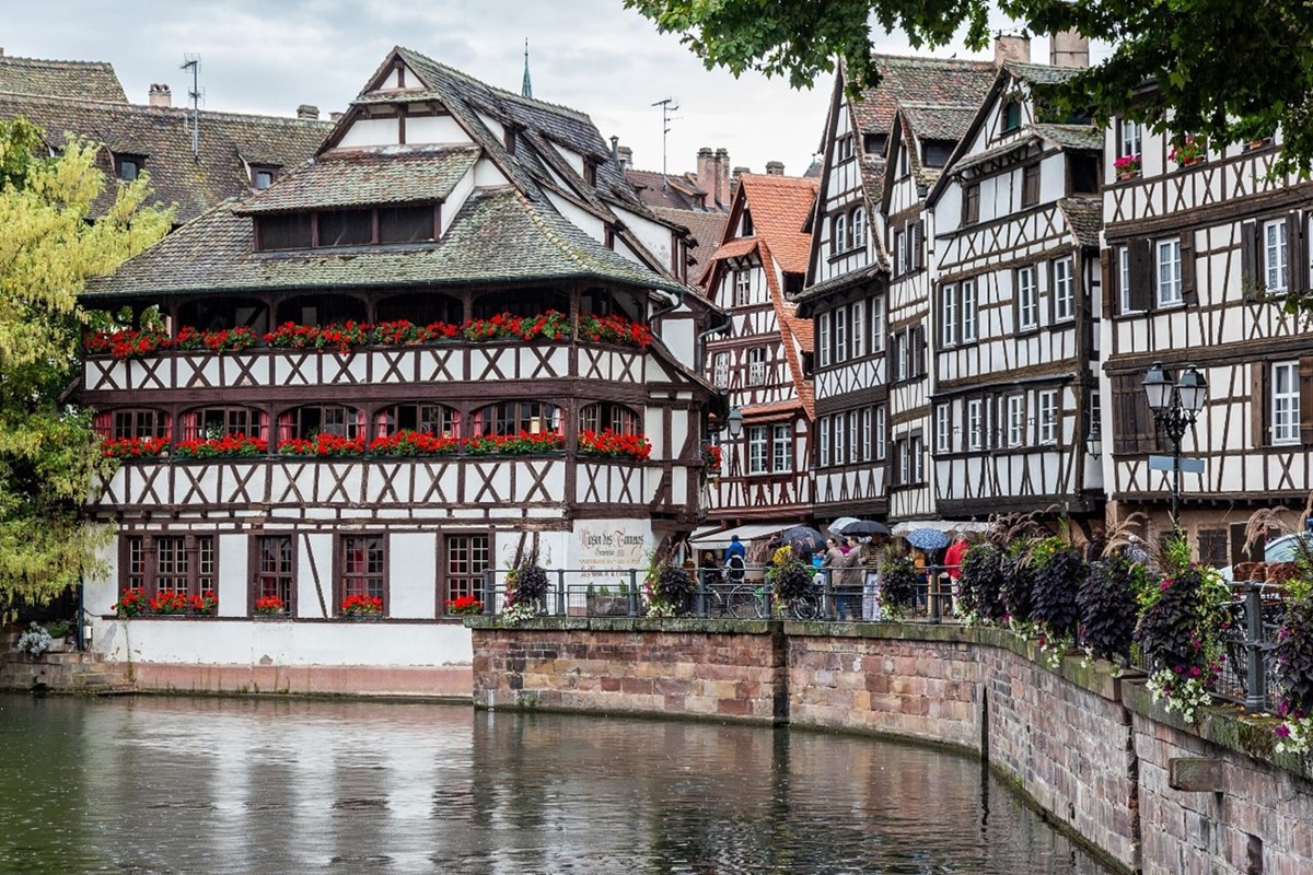 Water next to a building in Strasbourg.