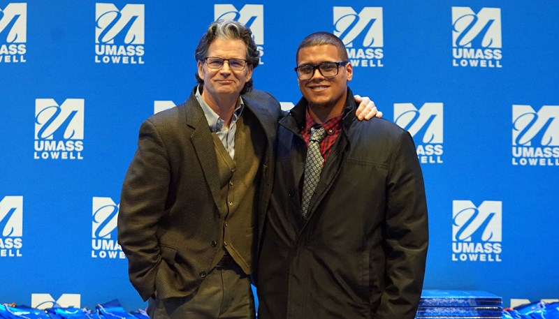 Tariq Brathwaite poses for photo with Prof Andre Dubus III.