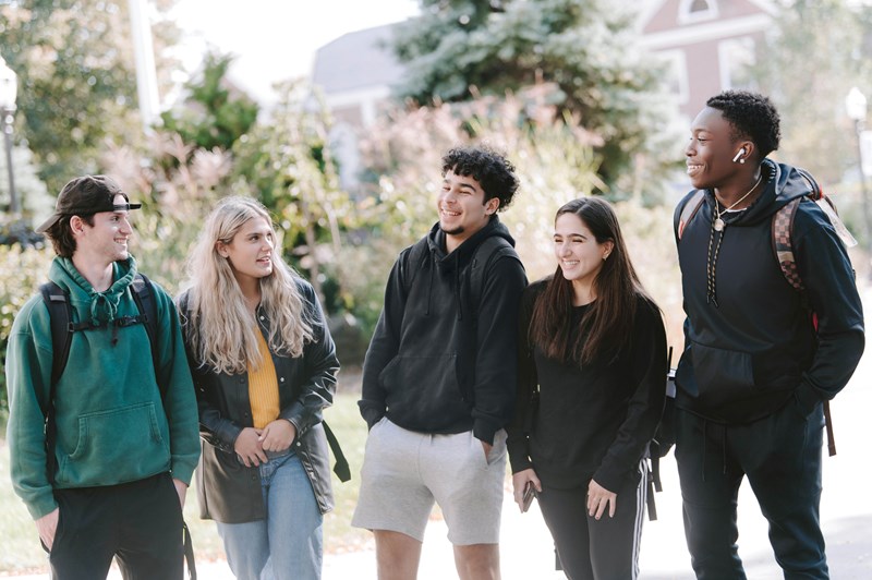 Diverse group of UMass Lowell students on North Campus