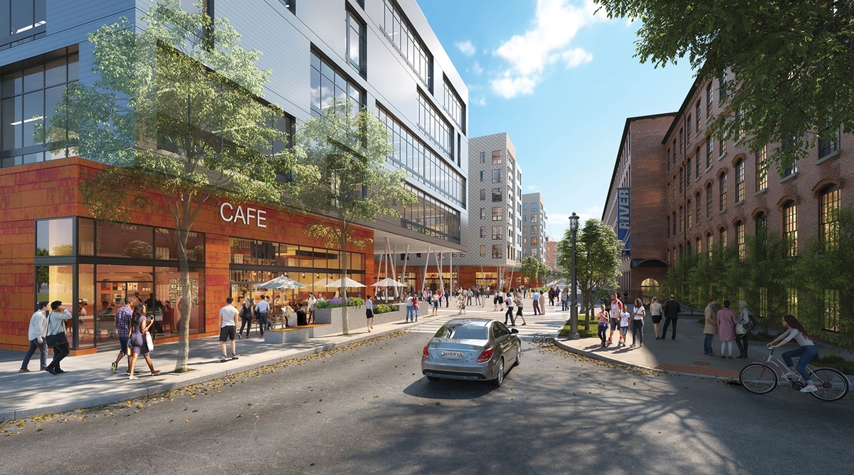 Rendering of street view of new Lowell Innovation Network Corridor project