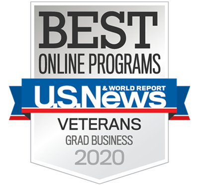 U.S. News & World Report badge for Best Online Graduate Business Program for Vets