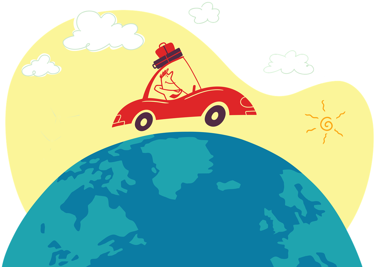 Cartoon of car on top of the world