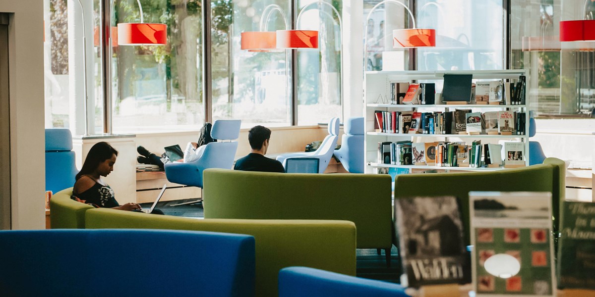 UMass Lowell students study in the library