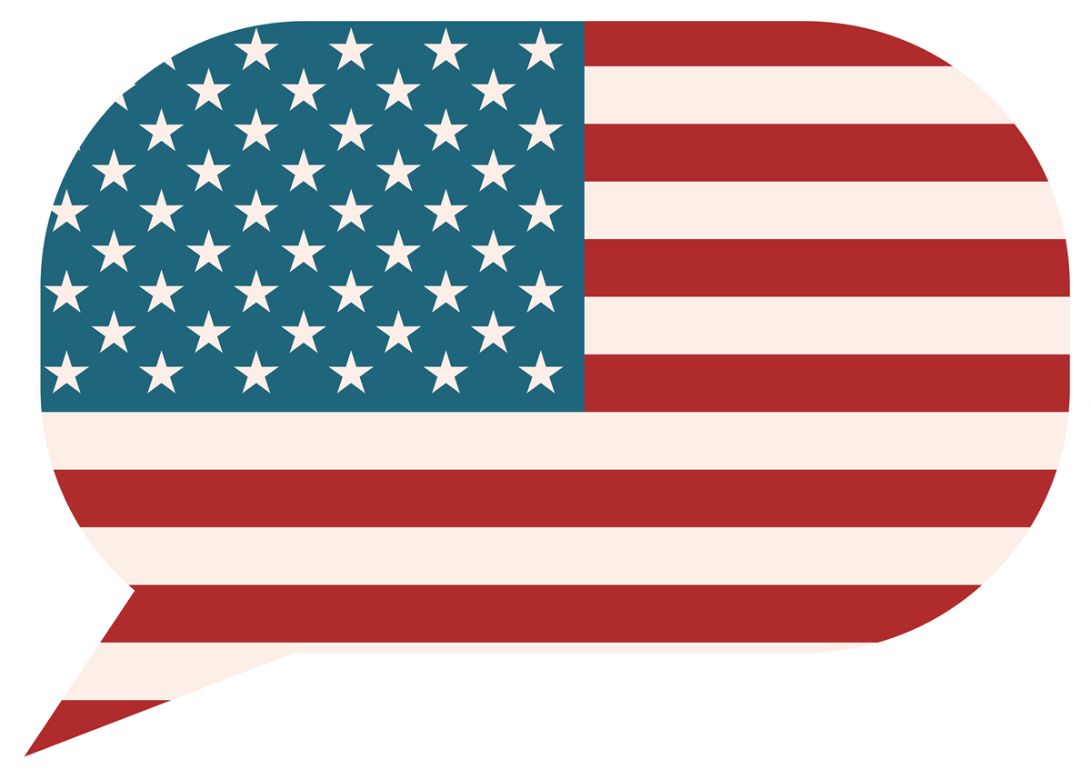 U.S. flag with a talking bubble