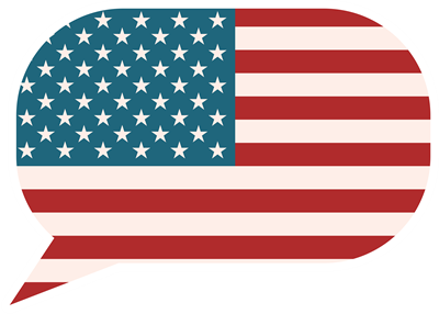 U.S. flag with a talking bubble