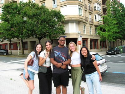 UMass Lowell Study Abroad students pose on the streets of San Sebastian, Spain in Summer 2024.