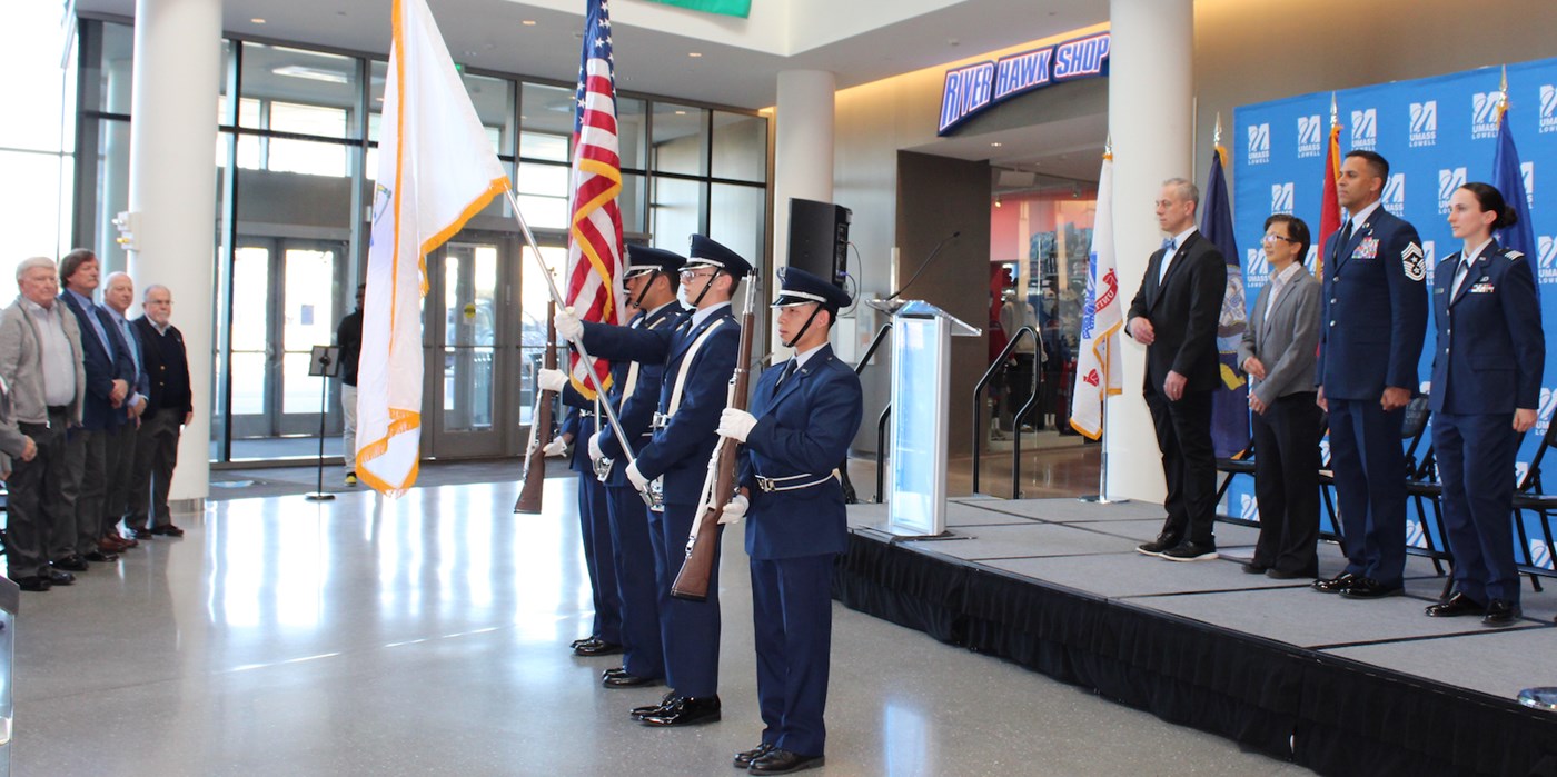 Color guard presents the colors during a Veterans Day ceremony